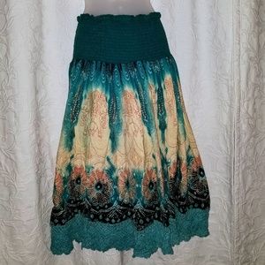 Boho Maxi Skirt Sparkle Teal Crochet XL Stretch
